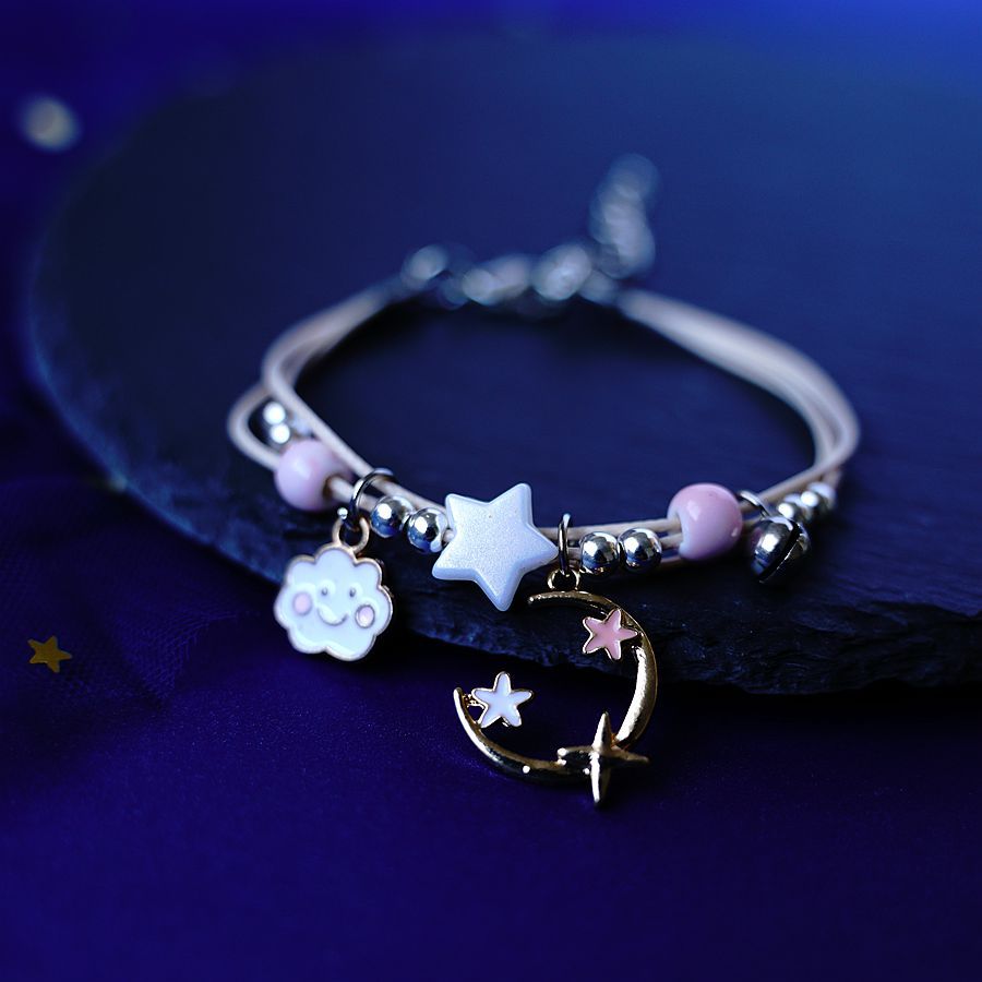 Simple Star and Moon Smiley Face Alloy Bracelet - Women's Niche Design Jewelry