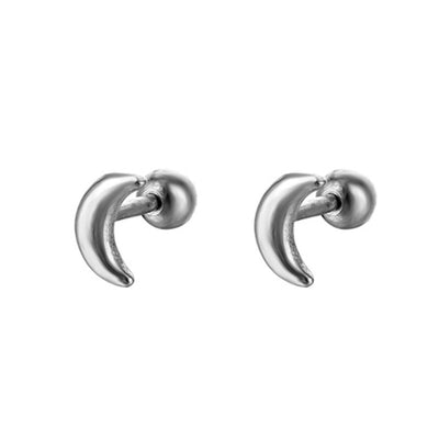 Retro Moon Stainless Steel Plating Ear Studs 1 Pair