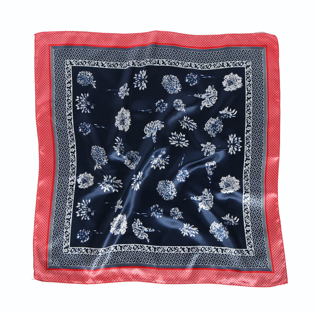 Women's Floral Satin Silk Square Scarf 60x60cm