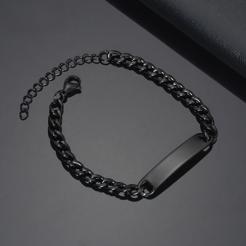 Men's Stainless Steel Curved Bracelet - Customizable Engraving Trend Jewelry