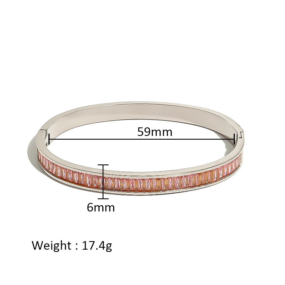 18K Gold Plated Zircon Geometric Star Flower Stainless Steel Bangle Bracelet for Women