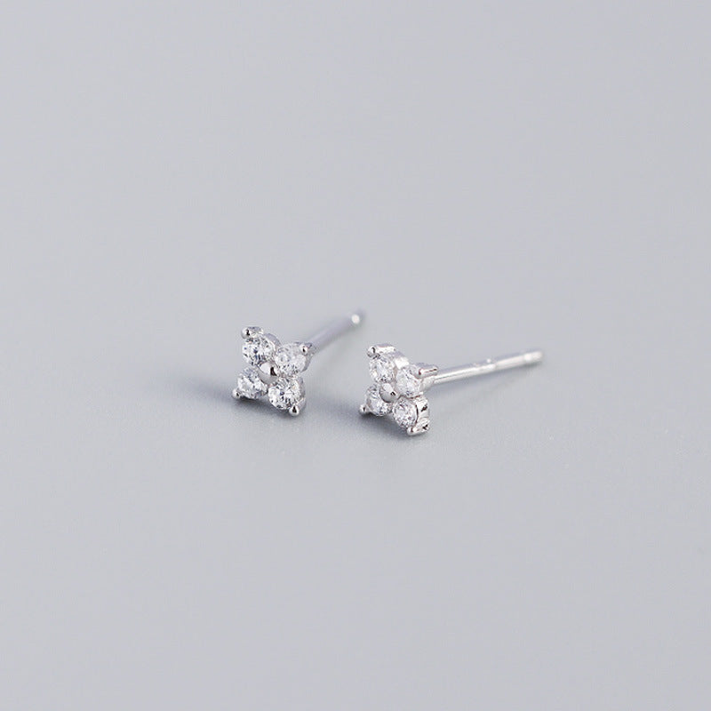 Yhe0297 Europe And America Cross Border S925 Sterling Silver Ins Four-Leaf Flower Sweet And Small Stud Earrings Colorful Flower Earrings For Women