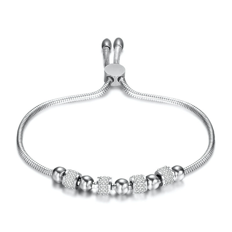 Simple Geometric Stainless Steel Adjustable Rhinestone Bracelet