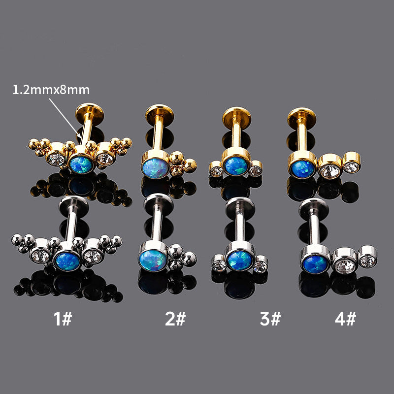 Classic Geometric Stainless Steel Opal Zircon Ear and Lip Stud Piercing Ornament