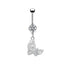 Heart Butterfly Belly Ring - 316 Stainless Steel with Resin Rhinestones, Gold & White Gold Plated