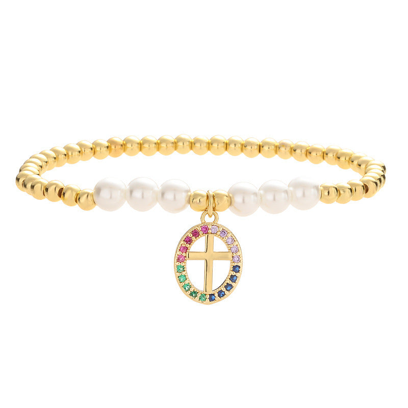 IG Style Cross Heart Eye Zircon Beaded Bracelet