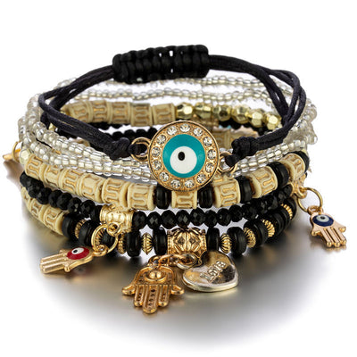 Bohemian Evil Eye Palm Multi-Layer Beaded Bracelet Set for Women