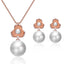 Simple Clover Pearl Jewelry Set - Women's Necklace and Earrings