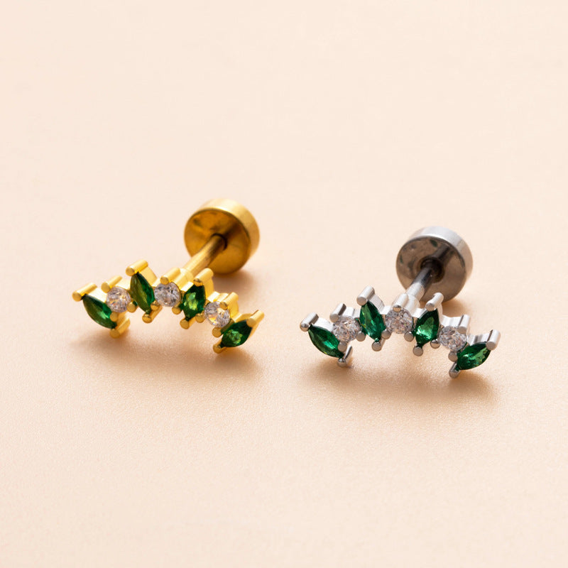 18K Gold Plated Geometric Flower Zircon Ear Cartilage Studs with Stainless Steel Rod