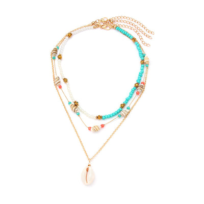 Bohemian Conch Shell Pearl Turquoise Layered Statement Necklace