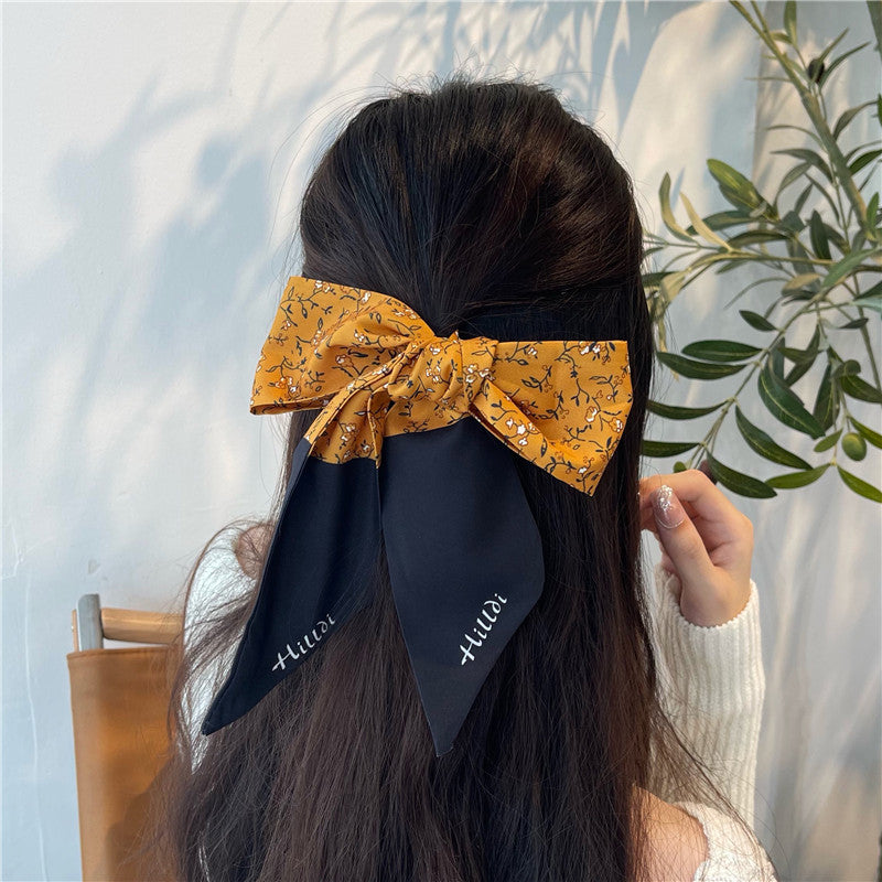 Women's Elegant Geometric Silk Scarf and Hair Ribbon Accessory