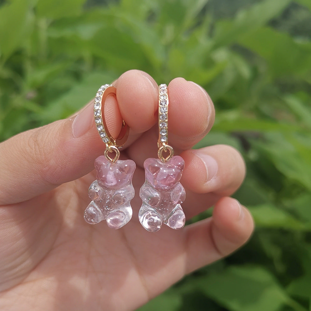 Resin Mini Color Gradient Bear Pendant Earrings