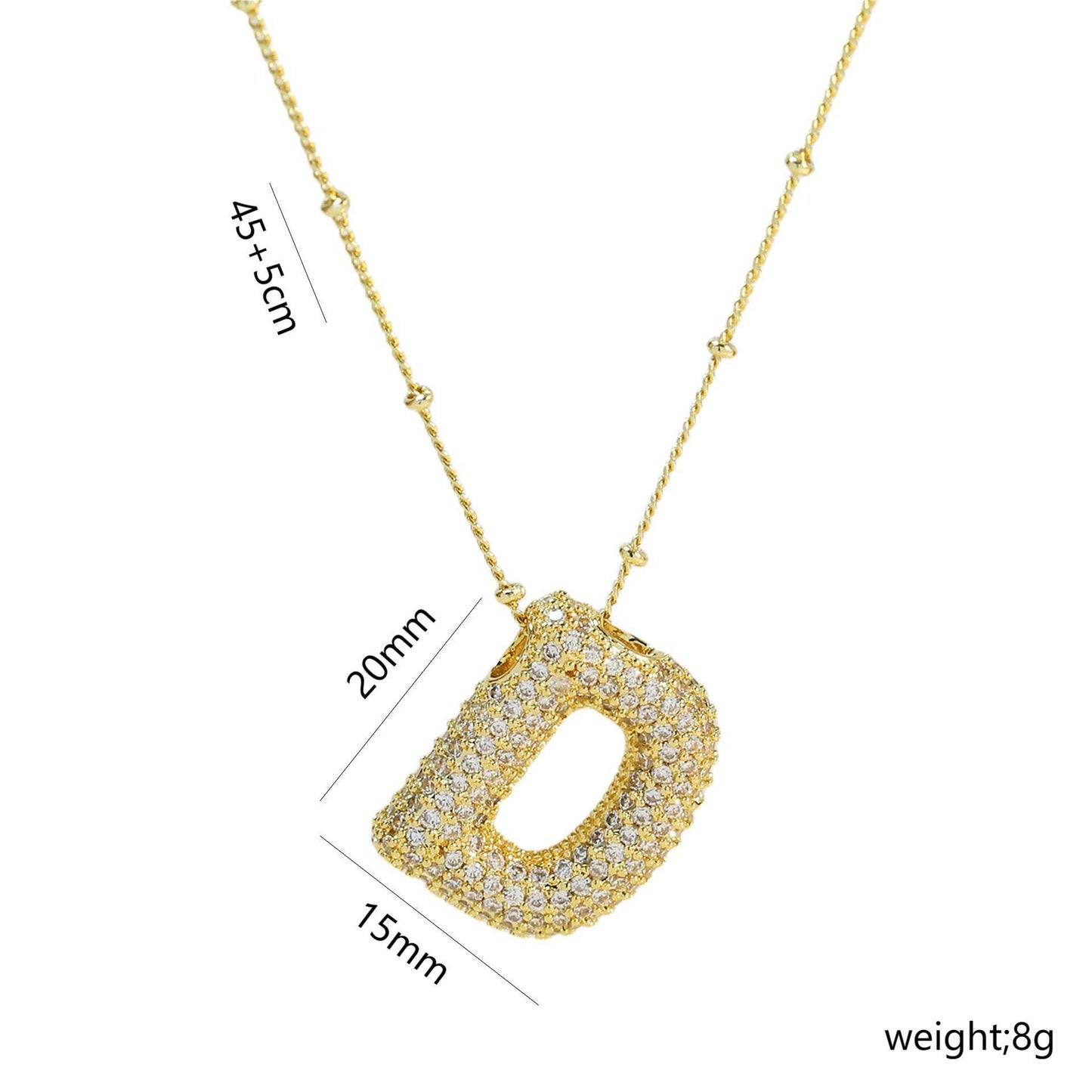 Korean Style Gold Plated Zircon Letter Pendant Necklace