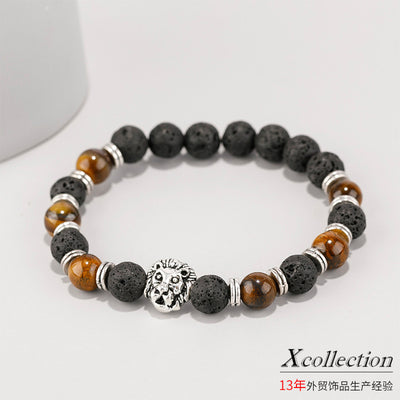 Lion Head Natural Stone Beaded Men's Bracelet