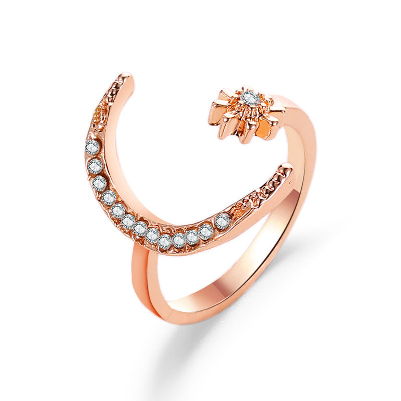 New Fashion Crescent Moon and Star Open Ring - Bohemian Style Adjustable Index Finger Ring