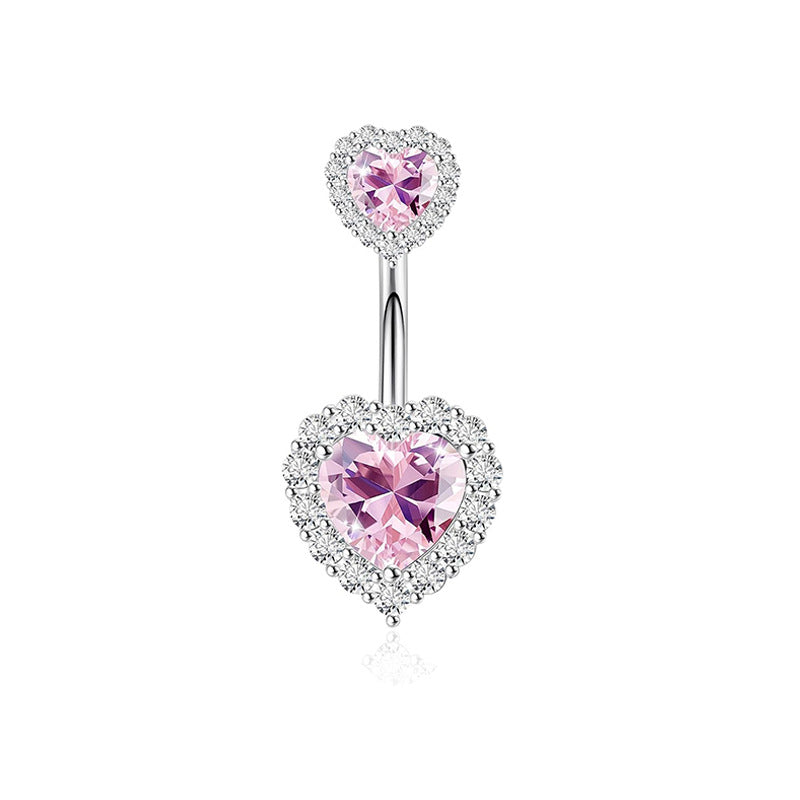 Heart Shape Zircon Inlay Stainless Steel Belly Ring Set