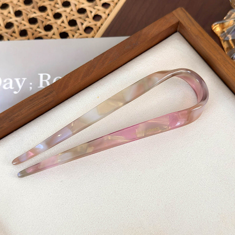 Women's Classic Marble Acetate U-Shaped Hairpin - Simple and Modern Versatile Design for Daily Wear