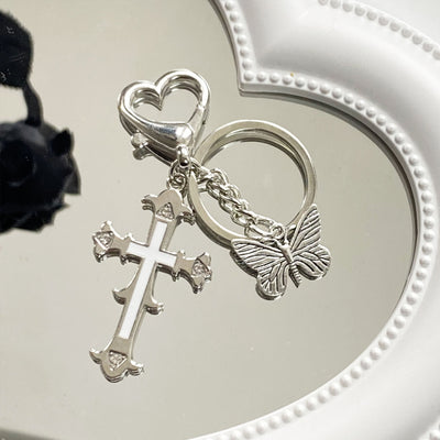 Y2K Cross Heart Butterfly Alloy Tassel Keychain Accessory