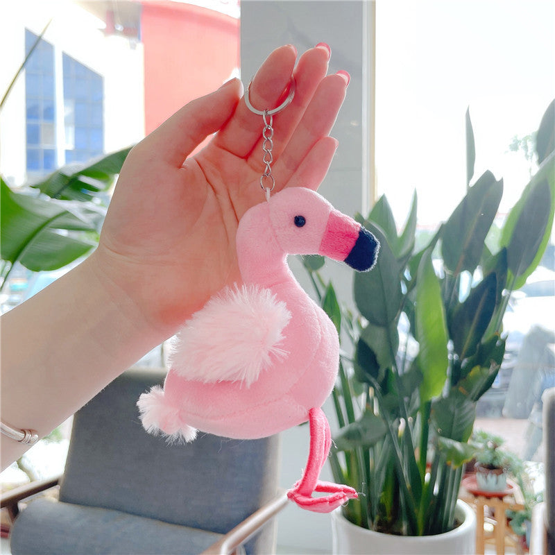 Flamingo Plush Keychain Pendant - Cute Animal Cotton Bag Charm