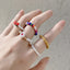 Simple Fashion Crystal Bead Elastic Color Woven Flower Ring