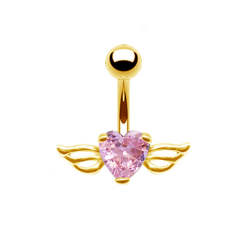 Heart Wing Zircon Navel Ring - Stainless Steel & Gold/Silver Plated