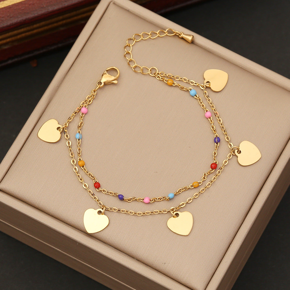 Fashion Heart & Moon Stainless Steel Enamel Bracelet