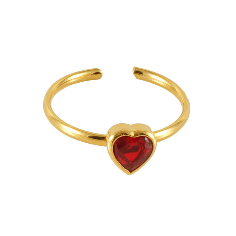 Casual Heart & Flower Zircon Stainless Steel 18K Gold Plated Open Ring