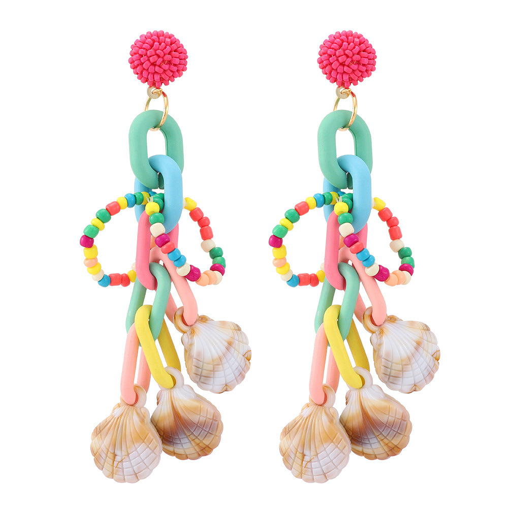 Retro Bohemian Shell Beaded Drop Earrings