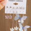 Elegant Geometric Butterfly and Leopard Print Pearl Earring Set - 6 Pairs