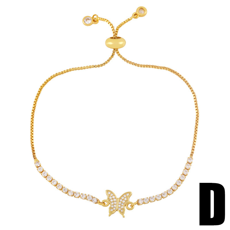 Simple Zircon Evil Eye Virgin Mary Butterfly 18K Gold Plated Bracelet