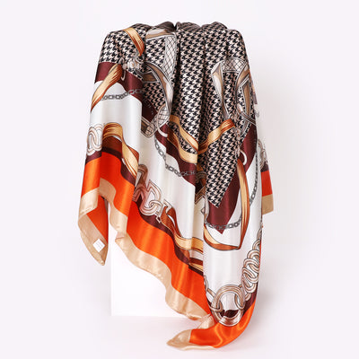 Women's Elegant Houndstooth Print Silk Scarf Shawl