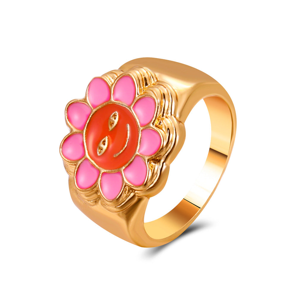 Fashion Heart Smiley Flower Geometric Alloy Ring