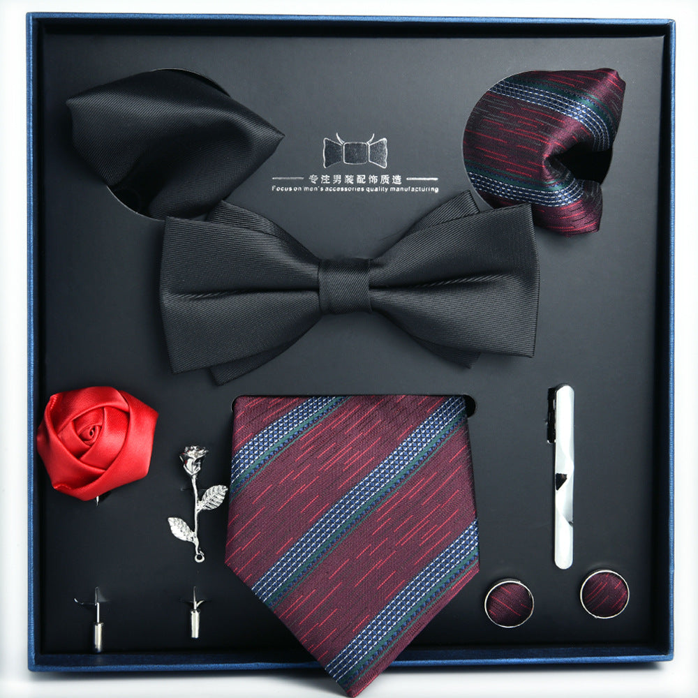 Business Stripe Polyester Men's Tie Gift Set - 8 Piece Collection for Weddings and Formal Occasions