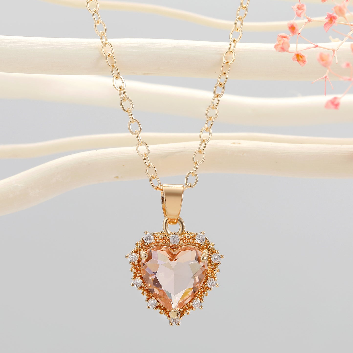 Simple Crystal Heart Pendant Necklace with Rhinestone Accents