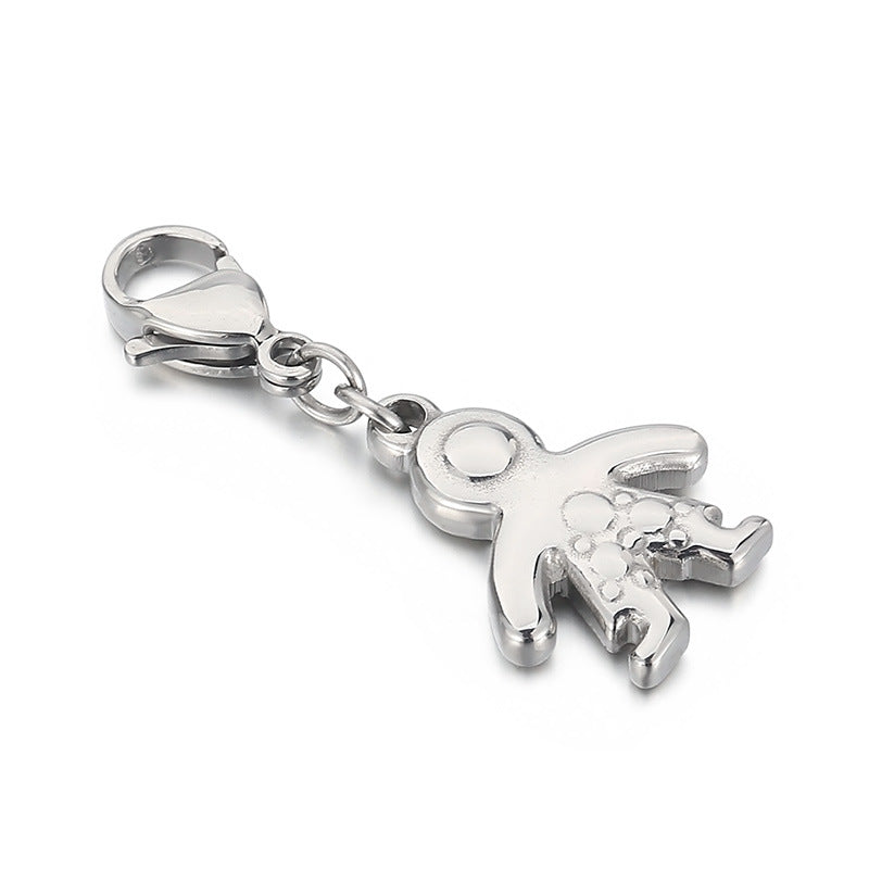 Cartoon Stainless Steel Boy Pendant Necklace with Lobster Clasp and Titanium Steel Strap