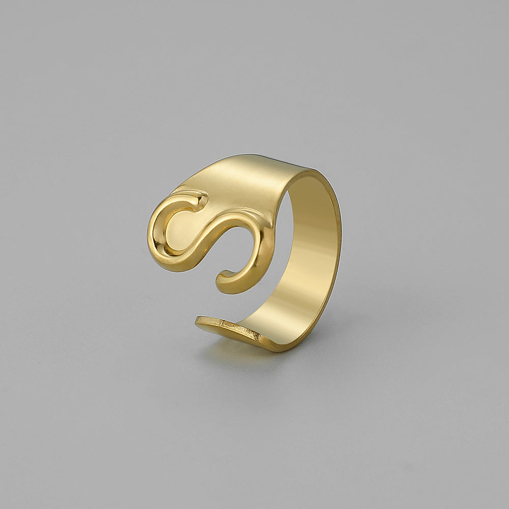 Fashion Alphabet Titanium Steel Gold Plated Open Ring