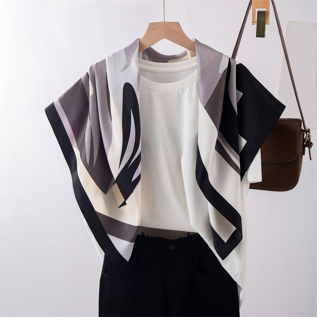 Women's Elegant Striped Polyester Print Scarf 90×90cm Fashion Silk-like Shawl