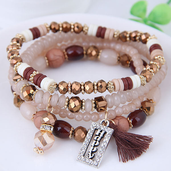 Bohemian Tassel Multi-layer Crystal Beaded Bracelet