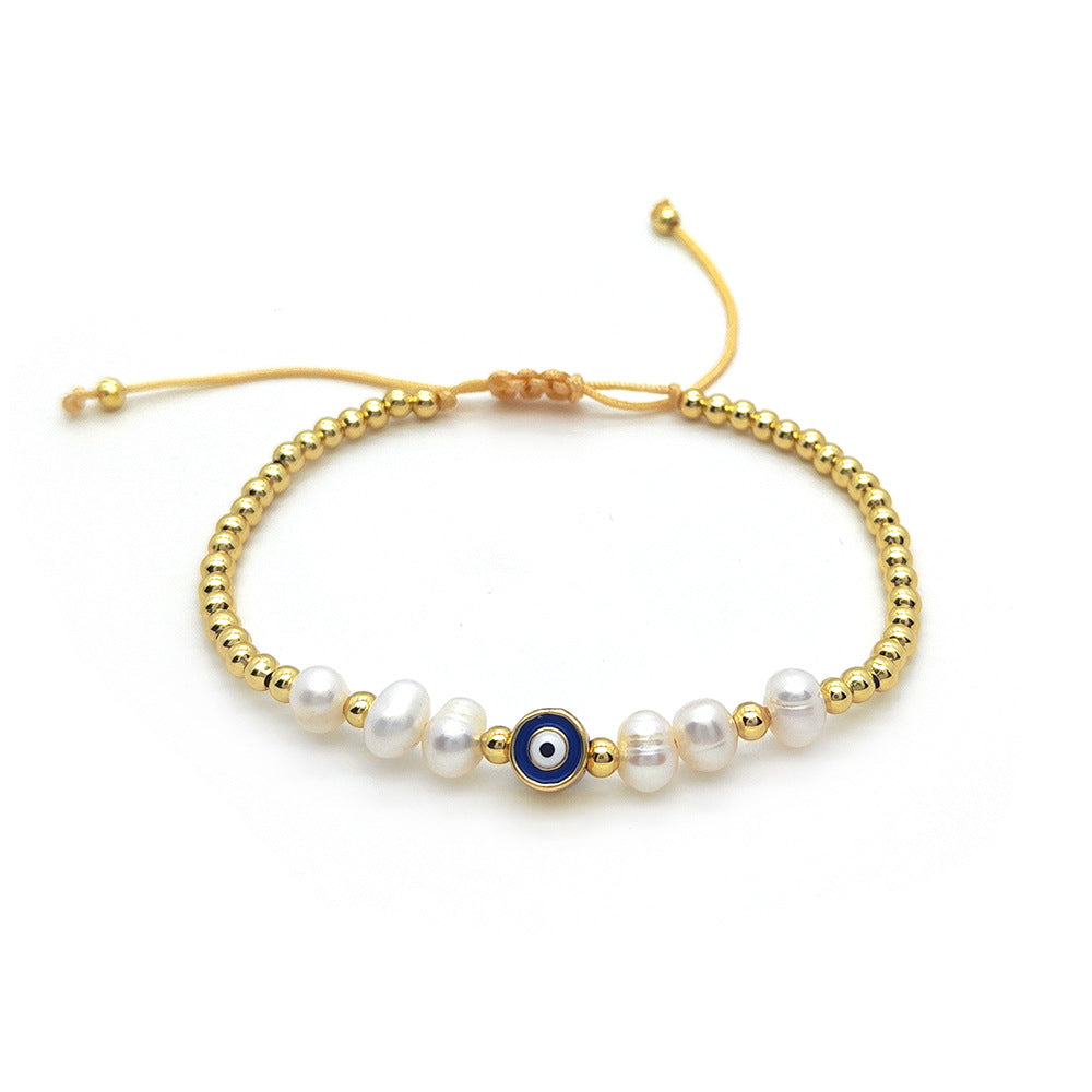 Devil's Eye Freshwater Pearl & 18K Gold Plated Beaded Bracelet