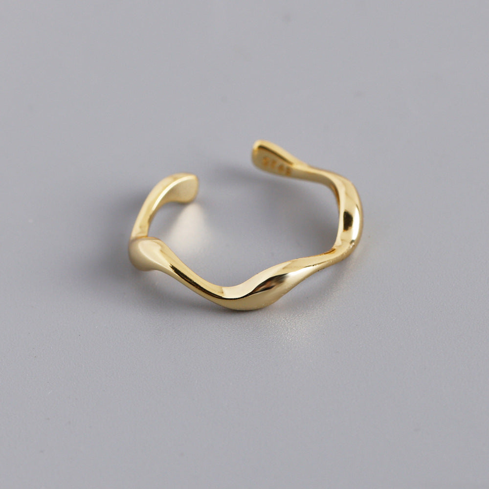 Geometric Wave Design Gold Plated Sterling Silver Adjustable Ring for Women