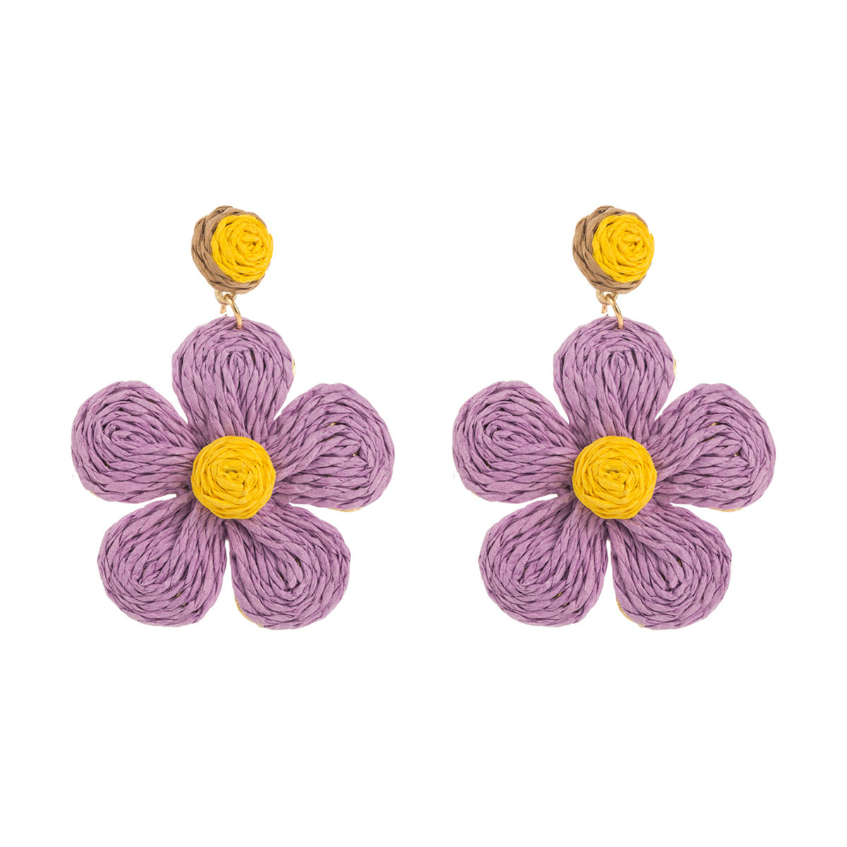 1 Pair Bohemian Flower Raffia Braid Drop Earrings