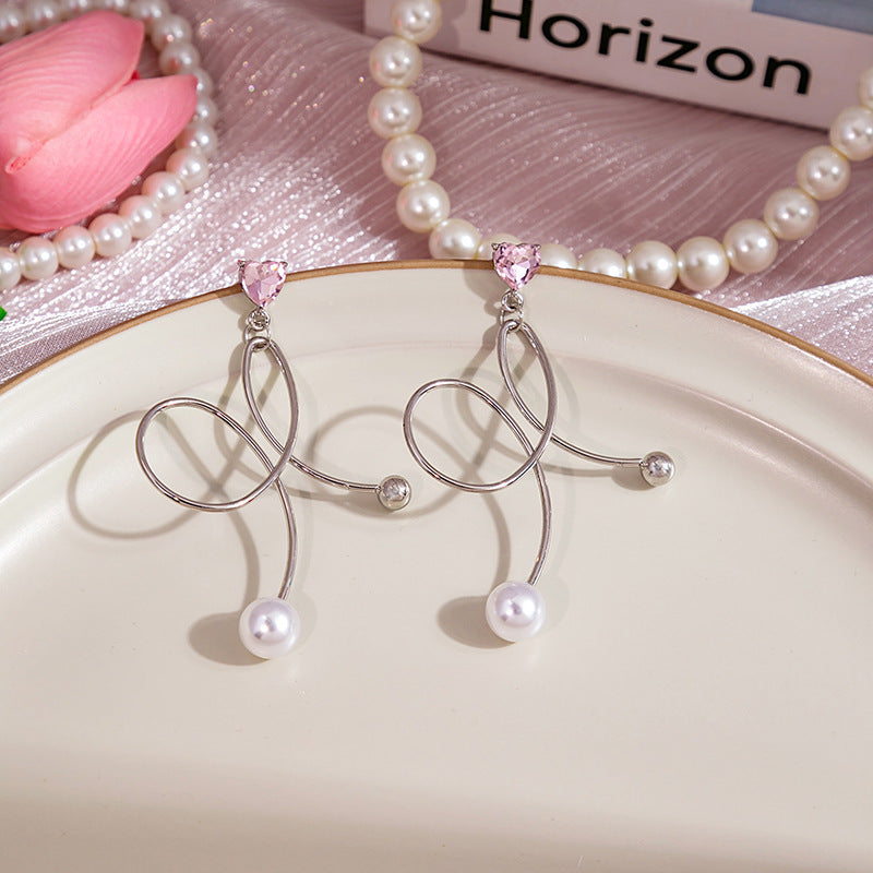 Simple Star Heart Bow Knot Zircon Drop Earrings with Pink Rabbit Dolphin Cat Studs