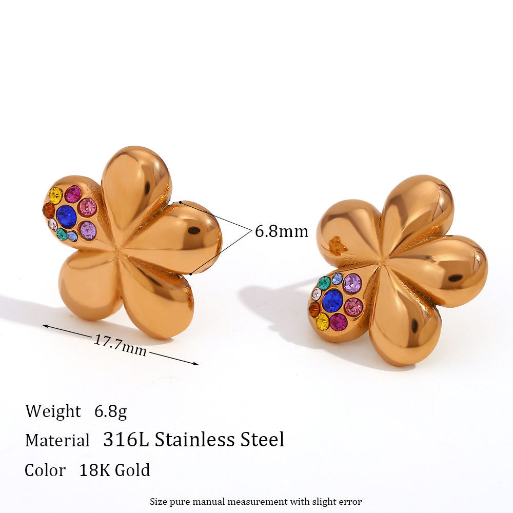 Vintage Color Block Zircon Inlay 18K Gold Plated Stainless Steel Jewelry Set