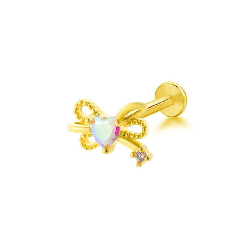 Butterfly Bow Knot Leaf Lip Rings with White Zircon and Rhinestones in Stainless Steel and Gold Plated Finish