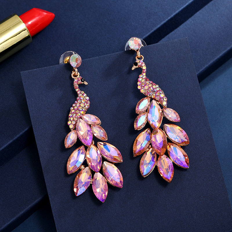 Elegant Luxurious Peacock Crystal Drop Earrings