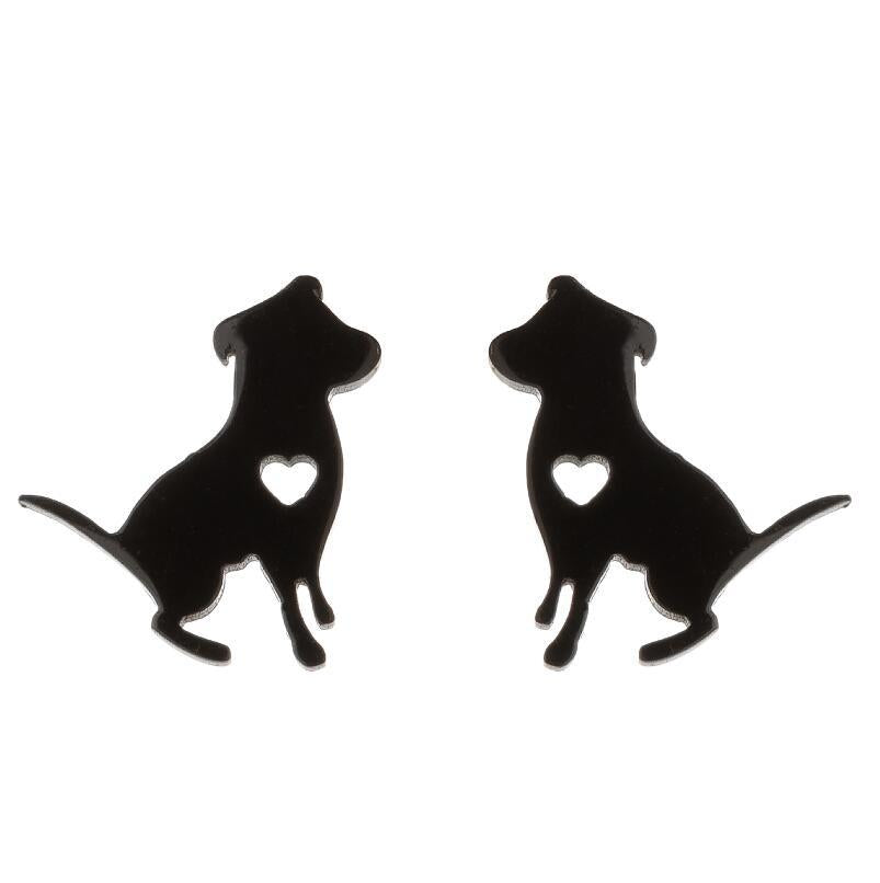 Fashion Stainless Steel Animal Ear Studs - Black Cat & Dog Design