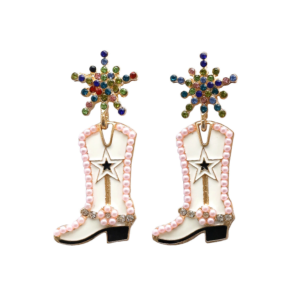 New Punk Exaggerated Martin Boots Earrings with Alloy Rhinestone Inlay