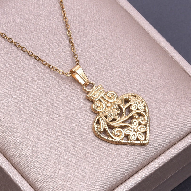 Minimalist Heart Wave Stainless Steel Pendant Necklace - 18K Gold Plated