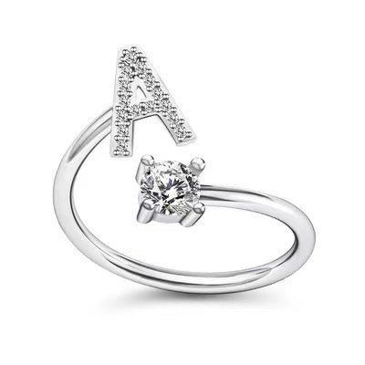 Fashion Adjustable Silver Zircon Letter Ring