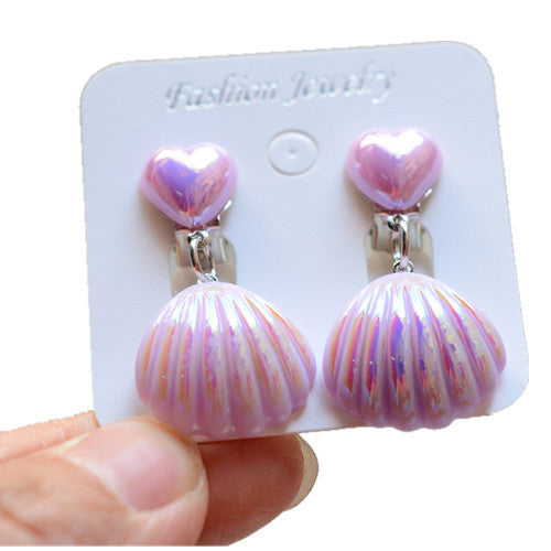 Mermaid Shell Resin Clip-On Earrings for Girls